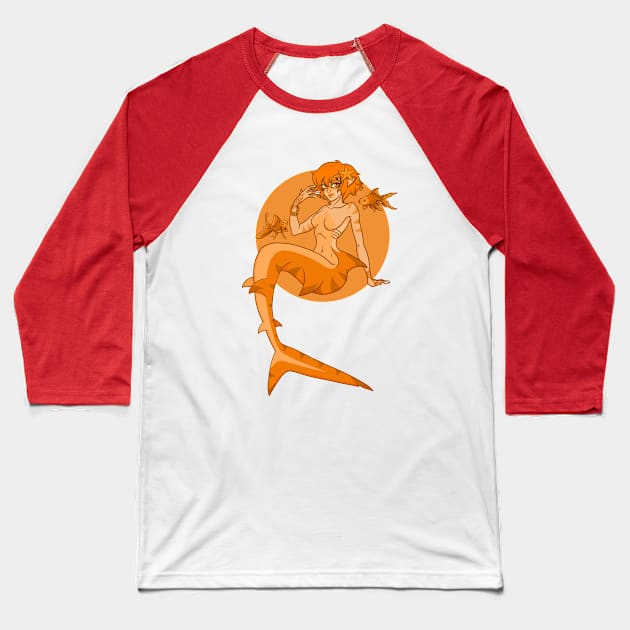 Orange Tiger Mermaid Baseball T-Shirt by sushikittehh